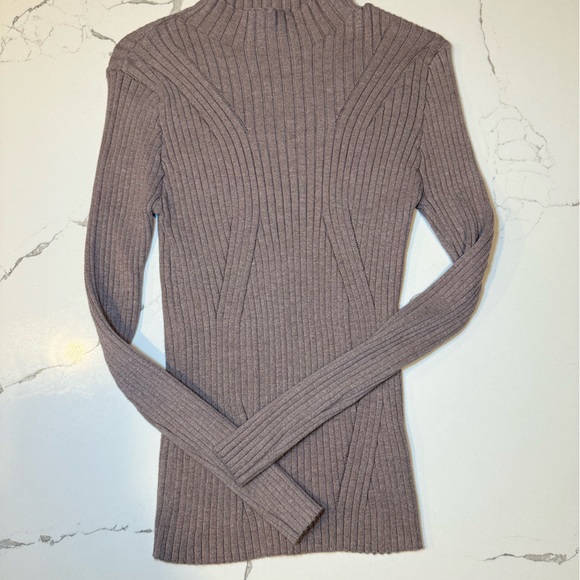 Taupe Ribbed Mock Neck Sweater Shirt - Picture 5 of 6